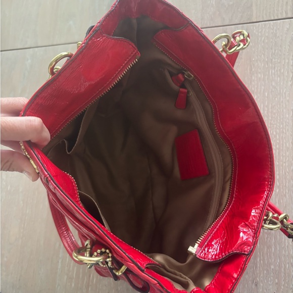 COACH Red Patent Leather Bag with Gold Accents - Picture 8 of 12